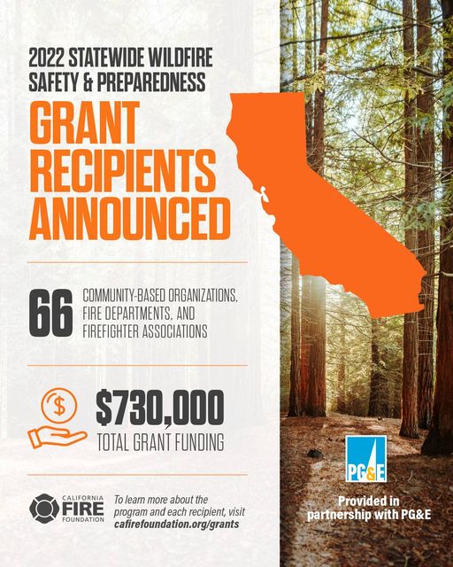  支持社区复原：PG&E公司基金会和加利福尼亚消防基金会宣布 野火安全基金受赠人
